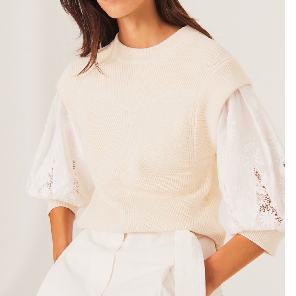 Ba&Sh Cream Samoa Knit & Lace Sleeves Sweater Size 2